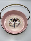 Vtg Metal Filigree Basket With Pink Bowl Bird Parrot Swing Handle Gold Tone