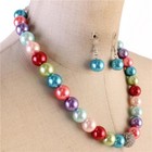 Multi Color Glass Faux Pearl Necklace Earring Set  