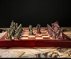Retro Metal Chess Set With Folding Wooden Chess Board And Classic Handmade Stand