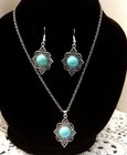 Fashion Jewelry Faux Turquoise Pendant Necklace   Hook Earrings