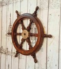 Nautical 18  Boat Ship Wooden Steering Wheel Brass Centre Antique Wall Decor