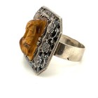 Vintage Sterling Silver Men Face Carved Tiger s Eye Stone Floral Art Deco Ring 9