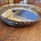 Vintage Mcm Oval Vanity Dresser Mirror 10 x7  Tray Gold  Floral Edging