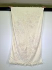 Vintage 70s Floral Bath Towel Yellow Orange Retro Fringe Cotton Mid Century Mcm