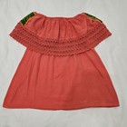 Cotton Mexican Embroidered Top Shirt Tunic Flowers Short Sleeve 70s Boho Small