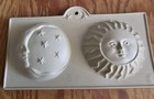 Vtg 1994 Brown Paper Bag Art Sun Moon  Celestial 3d  Cookie Mold Stoneware