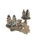 Rare Antique Vintage Ornate Floral Cast Metal Double Candle Holder