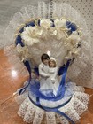 Martha s Wedding Cake Arch Topper Bisque Bride Groom Blue Garter Lace 1970s Box