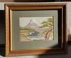 Vintage Japan Japanese Framed Woven Silk Tapestry Hakone Fuji Mount Fuji