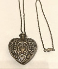    vintage Victorian Sterling Heart 2 Side Pendant  snuff Bottle Flask Necklace       