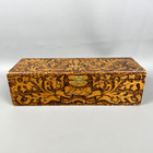 Antique Vtg Pyrography Glove Box 12  Art Nouveau Fleur De Lis Acanthus Leaf