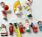 Estate Vintage 1970s 11x Wooden 2-3  Christmas Ornaments Made In Taiwan