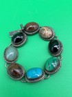 Vintage Taxco Mexico Sterling Silver Multi Stone Bracelet 925 Ta-95 58g