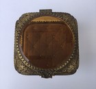 Vintage Ormolu Amber Beveled Glass Floral Filigree Brass Jewelry Trinket Box Htf