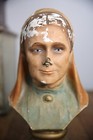 Antique Catholic Funeral Lady Sculpture Chalkware Head Bust Counter Display Vtg