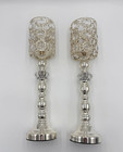 Set Of 2 Crystal Candle Holders Tall Silver Wedding Decor Table Centerpiece 19 