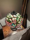 Rare Vintage Tiffany Style Stained Glass Lamp Shade Purple Floral Pattern