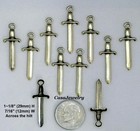  0466 Small Antiqued Brass Sword W top Hang Ring - 12 Pc Lot