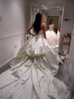 Ivory Sweetheart Wedding Dress Sparkling Crystal Long Train Satin Bridal Gown