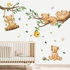  Woodland Bear Wall Decals Animal Tree Branch Wall Stickers Baby Nursery Kids 