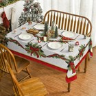Christmas Tablecloth 60  104 Inch  Poinsettia Golden Ribbon Washable Table Cov   