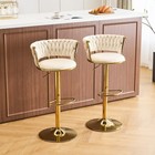 Set Of 2 Bar Stools Adjustable Swivel Velvet Retro Kitchen Counter Height Chair