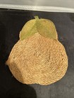 Lot Of 3 Vintage Hot Pads Trivets Pear Apple Peach Fruit Straw Hanging Art Decor