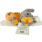 Steiff Trampili Elephant Baby Rattle Plush Toy Gray Orange 6 Inch Shower Gift