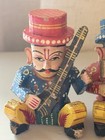 Vintage Rajasthani Wooden Musician Figurines 3  Hand Painted Indian Folk Art