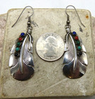 Vintage Navajo E Yazzie  Sterling Silver   Turquoise Large Feather Earrings