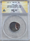 No Date Lincoln Penny 1c Mint Error Struck 75  Off Center Anacs Graded Ms 63 Rb
