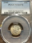 1940-p Mercury Silver Dime 10c Pcgs Mint State 66 Ms 66 Full Band Bands  fb 
