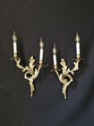 Vintage Antique Pair Brass 2 Lights Sconces Wall Lights Wall Lamps 
