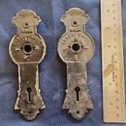 Antique Pair Victorian Door Knob Escutcheon Back Plate Eastlake Cast Gold Metal