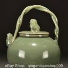 7 6  Old Chinese Song Blue Glazed Porcelain Beast Cover Loop Handle Teapot