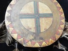 Old Vintage Plains Indian Painted 2 Sided War Shield Style Drum - Nice  