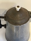 Antique Gray Coffee Pot Wood Handle Enamelware Graniteware Farmhouse Decor