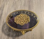 Gold Filigree Ormolu Jewelry Box Casket Beveled Glass 