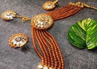 Jaywar Brown Beaded Mirror Work Choker Set Bridal Ethnic Jewelry With Tikka