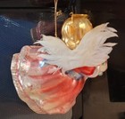 Angel Ornament Antique Hand Blown Art Glass Pink Dress Real White Feather Wings