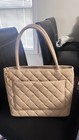 Chanel Beige Quilted Cc Logo Zip Tote Lined Pockets Double Handles Gold