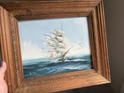Nautical Oil Painting Ship Heavy Palette Knife Texture Rope Frame Signed Vintage