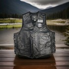 Vintage Skull Sturgis Falg Patches Black Leather Motorcycle Vest Mens Large
