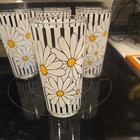 Vintage Mid Century Modern Black And White Striped Daisy Glasses Set Of 7