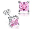 6mm Men Women Sterling Silver Square Cubic Zirconia Stud Earrings Gift Pe23