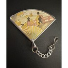 Vintage Elegance Compact Mirror Fan Shaped Japan Geisha Bridge Scene Signed