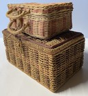 Set Of 2 Vtg Woven Lidded Rectangular Storage Baskets Sewing Crafts Organization