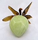 Vintage Chinese Green Jade Gemstone Plum Fruit   Leaves Sculpture
