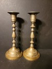 Vtg Pair Heavy Solid Brass Candlesticks  Classic High Detail Engraved Old Patina