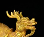 12 ancient Times Warring States Bronze Gilding Hand Carving Dragon Turtle Statue